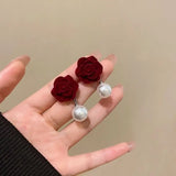 DAIIIBABYYY  -  New Romantic Winter Red Velvet Flocking Bow-knot Earrings Korean Fashion White Furry Ball Multi-style Dangle Earring Jewelry