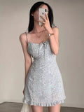 DAIIIBABYYY  -  Korean Splicing Fungus Edge Floral Suspender Dress Women Summer New Style French Small Fresh Lace Up Short Vestidos