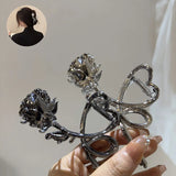 Daiiibabyyy Woman New Large Metal Rose Floral Hair Claw Crab Ladies Fashion Ponytail Clip Girls Hair Clips Headwear Hair Accessories