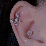 Daiiibabyyy  1Pcs Shiny Zircon Butterfly Stud Earrings For Women Stainless Steel Silver Color Hollow Ear Bone Nail Small Earrings Jewelry