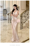 Daiiibabyyy  Spring French Sexy Backless Elegant Evening Gown Women Sleeveless Bandeau Ruched Satin Dress Fashion High-end Banquet Gown 2026