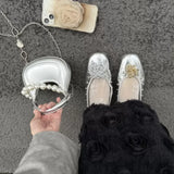 Daiiibabyyy  New Women Shoes Exquisite Rivet Flower Casual Shoes for Woman Fashion Square Head Ballet Flats Shoe Designer Shoes Zapatos Mujer