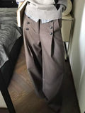 Daiiibabyyy  Brown Wide Leg Women Suit Pants Vintage Button Pleated Old Money Style Straight Trousers Baggy A-Line Basic Casual
