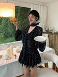 Daiiibabyyy  Vintage Floral Sweet Dresses for Women Long Sleeve Robe Femme Vestidos De Mujer Fashion V Neck Korean Summer A-line Dress