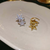 Daiiibabyyy  Luxury Crystal Zircon Star Clip Earrings for Women Simple C Shaped Geometric Without Piercing Ear Cuff Wedding Jewelry Gifts