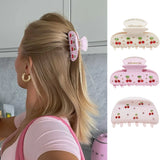 Daiiibabyyy  Cute Tiara Pink Cherry Hair Clip No-slip Acetate Fruits Hair Barrette Trendy Claw Clips for Women Girls Fashion Hair Accessories