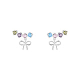 Daiiibabyyy  Korean Colorful Crystal Bow Stud Earrings for Women Girls Exquisite Sliver Color Bowknot Climbing Earrings Wedding Jewelry Gifts