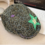DAIIIBABYYY  -  American Leopard Print Forward Hat Men and Women Spring and Summer Five-pointed Star Sticker Design Short-brimmed Painter Cap