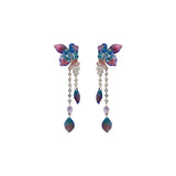 New Korean Elegant Blue Purple Flower Long Tassel Drop Earrings For Women Girls Sweet Butterfly Pendientes Jewelry