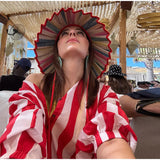 Daiiibabyyy  Plaid Print Ruffle Wide Brim Bucket Hat Foldable Sun Protection Loose Fit Summer Women Straw Hat Casual Chic Lady Sombrero