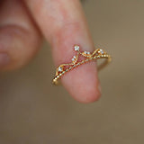 DAIIIBABYYY  -  New Ins Gold-plated Copper Micro Inlaid Zircon Crown Ring For Women Vintage Geometric White Zircon Rings Fashion Jewelry