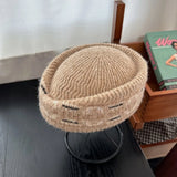 Daiiibabyyy  French Style Fair Isle Pattern Pillbox Hat Jacquard Elegant Fedora Hat Teardrop Fedoras Medicine Box Hat Masquerade Party