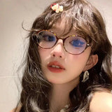 Daiiibabyyy   -  Transparent Y2k Glasses Women Retro Small Oval Computer Glasses Women's Anti Blue Light Computer Eyepieces 2024 Trendy