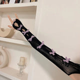 Daiiibabyyy  Y2K Velvet Bow Lace Fingerless Arm Sleeves Women Sheer Glovelettes for Hot Girl Summer Style Fashion Lace Trim Bolero Gloves