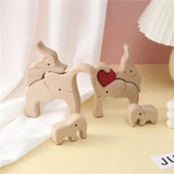 Daiiibabyyy Wood Elephant Family Parents With Children Puzzle Diy Family Name Heart Puzzle Craft Figurine Desktop Table Ornament