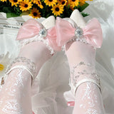 Daiiibabyyy  Mid Heel Shoes Woman Pink Green White Heels Pointed Toe Bridal Heels Lolita Heels Y2K Accessories Bow Pearl Stiletto Women