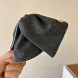 Daiiibabyyy  Gray Striped Square Scarf Bow Flower Hair Ring Simple Advanced Ladies Elegant Hair Accessories INS Fashion Hair Clip