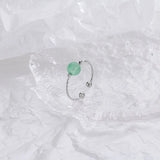 Daiiibabyyy Silver Color Ring for Women Girl Gift Antique Jasper Temperament Hotan Jade Lucky Bead Jewelry 925 Stamped