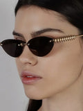 Daiiibabyyy  Fashion Trendy Retro Cat Eye Sunglasses Women Luxury Designer Vintage Style Chic Frameless Metal Small Triangle Eyewear