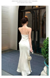 Daiiibabyyy  2026 French Fashionable Elegant Satin Evening Gown Women's Backless V-neck Halter Camisole Long Dress Sexy Chic Banquet Gown