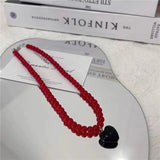 DAIIIBABYYY  -  New Color Beaded Chain Resin Heart Pendant Necklace For Women Girls Trendy Clavicle Chain Delicate Jewelry Gift
