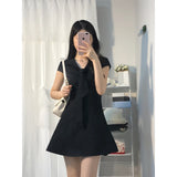 Daiiibabyyy  Slimming A-Line ort Dr Navy Collar Summer New Sle Waist-Cinching Ele High-End Feel ort Sve V-ne Dr