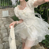 Daiiibabyyy  Summer Princess Skirt Sweet Three layer Yarn Skirt for Girls Pong Dress with Detachable Bow  birthday dress for women
