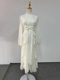 Daiiibabyyy  New Autumn French Style Long Sleeves Pleated Waist High-end Advanced Elegant Temperature Niche  Dresses for Women