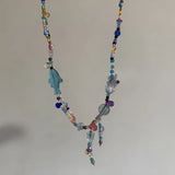 DAIIIBABYYY  -  Y2K Acrylic Fish Pendant Neck Choker with Colorful Flower Star Bead Tassel Summer Beach Gift Accessory Summer Jewelry