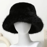 Daiiibabyyy  Ins Bright Yellow Imitation Mink Fur Bucket Hats Women Winter Fluffy Plush Basin Caps Female Advanced Warm Sun Panama Korea New