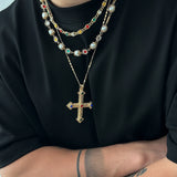 DAIIIBABYYY  -  3pcs/set Fashion Luxury Imitation Pearl Rhinestone Flower Beads Choker Necklace Men Exquisite Cross Pendant Jewelry