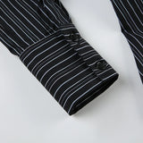 DAIIIBABYYY  -  Harajuku Striped Crop Top Women Casual Black Button Up Full Sleeve Turn-down Neck Blouse y2k Aesthetic Autumn Tee Shirts