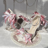 Daiiibabyyy  Pink Heeled Sandals Lolita Heels Shoe and Bag Set Luxury Woman High Heels Party Shoes Woman Bow Weddings Bridal Shoes Y2K Heels