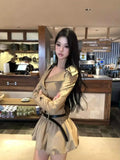 Daiiibabyyy  French temperament long-sleeved trench coat dress children early autumn new huge good-looking small bud short skirt