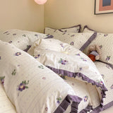 DAIIIBABYYY  -  French style pure cotton bed cover, four piece set on bed, 100 small floral all cotton duvet cover, bed sheet, lace style three