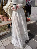DAIIIBABYYY  -  Korean Chic Skirts Spring Gentle Temperament Long Skirt Embroidery Hook Flower High Waist Skirt Thin Lace Female Falda