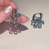 Daiiibabyyy  Fashion Silver Color Hollow Heart Drop Earrings for Women Exquisite Metal Geometric Circular Ear Buckle Earrings Jewelry Gifts