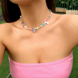 DAIIIBABYYY  -  Korean Baroque Imitation Pearl Cute Flower Beaded Short Collar Necklace Boho Handwoven Beaded Choker Women's Jewelry