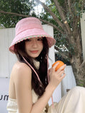 Daiiibabyyy  Women's Cute Hats Blue Bucket Hats Weet Style Lace Sweet Girl Fisherman Hat Summer Sun Protection Hat Trend Korean Version Caps