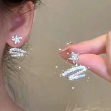 Daiiibabyyy  Korea Luxury Sparkling Meteor Ribbon Star Zircon Stud Earrings for Women Silver Tone 2 Ways To Wear Creative Temperament Jewelry