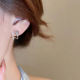 Daiiibabyyy  Sweet Temperament Tulip Rhinestone Pearl Double Layer Stud Earrings Ins Personalized Fashion Jewelry for Girls and Women