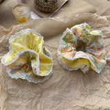 Daiiibabyyy  1 Pcs Ladies' Hair Scrunchies Oil Painting Floral Lace Border Korean Sweet Artistic Elastic Hair Bands Elegant Hair Accessories
