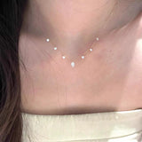 Daiiibabyyy  French Minimalist Zircon Crystal Tassel Clavicle Chain Bracelet Ring For Women Birthday Party Wedding Jewelry Gifts