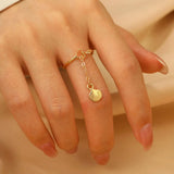 Daiiibabyyy  Adjustable Link Chain Rings For Female Women INS New Trendy Gold Color Shell Starfish Charms Thin Stack Ring Finger Jewelry Gift