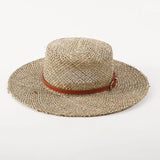 Daiiibabyyy  Sea Grass Summer Panama Hats for Women Sun Hat with Leather Shell Band Designer Flat Top Straw Fedora Hat Party Travel Beach Hat