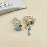 Daiiibabyyy  Y2K Aesthetics Colorful Crystal Beaded Tassel Ring for Women Sweet Cute Girls Charm Elastic Rings Korean Fashion Jewelry Gifts
