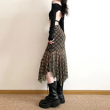 DAIIIBABYYY  -  New Women's Solid Color Slim Fit Street Fashion High Waist Bag Hip Plaid Skirt