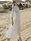 Daiiibabyyy Boho White Dress Women Vintage Boho Long Dresses Female Fashion Hollow Out Lace Dress Ladies Elegant Casual Holiday Vestidos