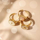 Daiiibabyyy  Gold Plated Stainless Steel Rings for Women Natural White Shell Chic Exquisite Trendy Jewelry Waterproof