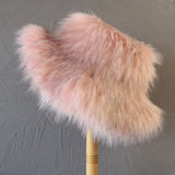 Daiiibabyyy  Winter Oversize Luxury Fluffy Raccoon Fur Bucket Hats for Women Retro Plush Warm Fisherman Hat Wide Brim Thickened Panama Cap